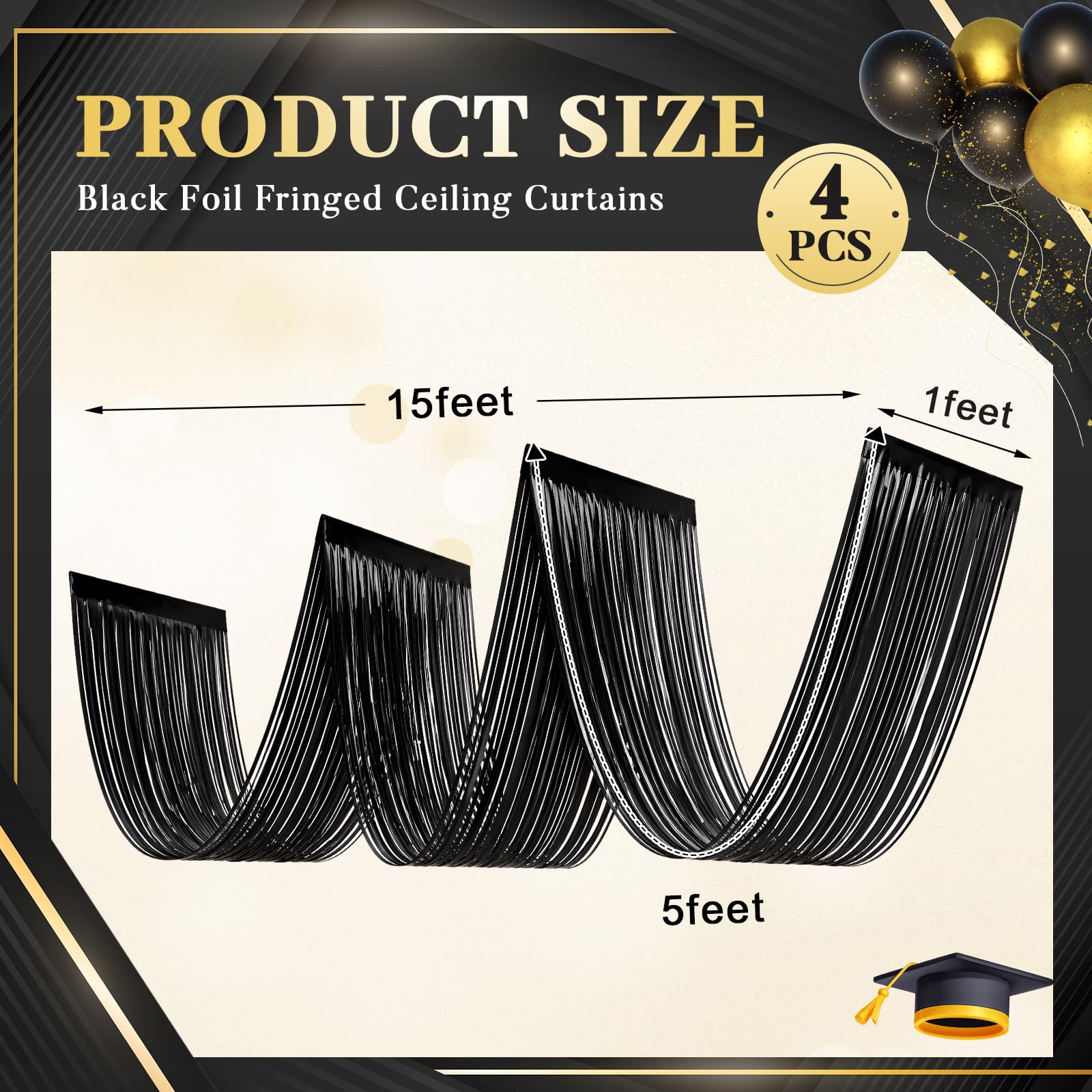 4 PCS Black Tinsel Fringe Ceil - Tinsel Garland Decoration ulasan dan harga
