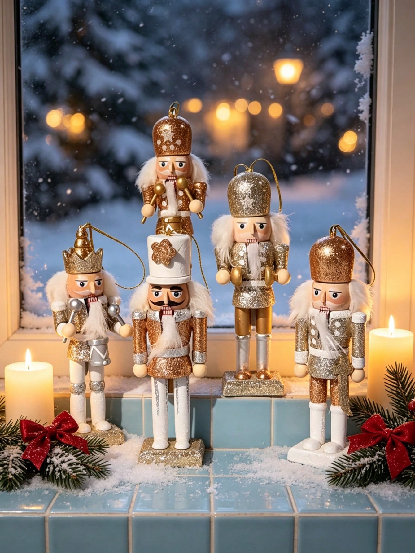 5pcs Champagne Gold Glitter Nu - Nutcracker Figurine ulasan dan harga